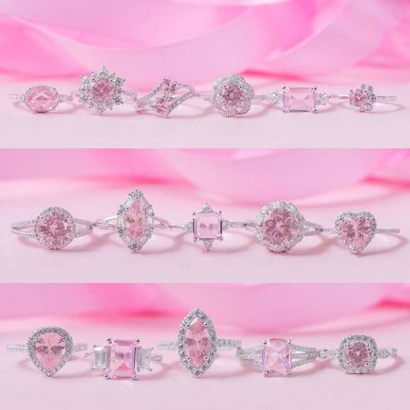 Pink Flower / Snowflake Gemstone Ring, 925 Sterling Silver - Picture 5 of 6